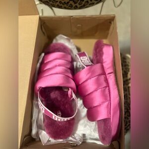 Pink satin UGG slippers